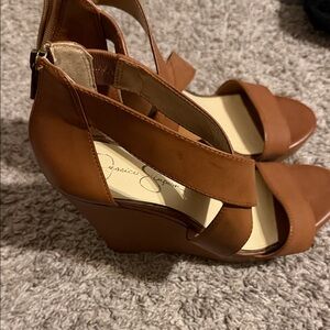 Jessica Simpson Cognac Brown Wedge Sandals
